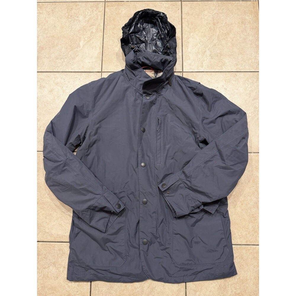 Barbour Jacket Men XL (Fits Large) Blue Field Stack Coat Hooded Waterproof Chore